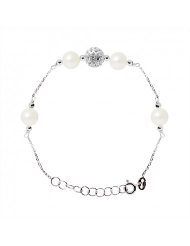 PERLINEA- Bracelet 4 Perles de Culture d'Eau Douce- DiamÃÂ¨tre 6-7  mm Blanc- Bijou Femme- Argent 925 MilliÃÂ¨mes ÃÂ¿