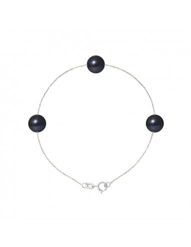 PERLINEA- Bracelet 3 Perles de Culture d'Eau Douce- DiamÃÂ¨tre 7-8 mm Black Tahiti- Bijou Femme- Argent 925 MilliÃÂ¨mes 