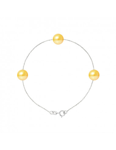 PERLINEA- Bracelet 3 Perles de Culture d'Eau Douce- DiamÃÂÃÂ¨tre 7-8 mm Gold-  Bijou Femme- Argent 925 MilliÃÂÃÂ¨mes 