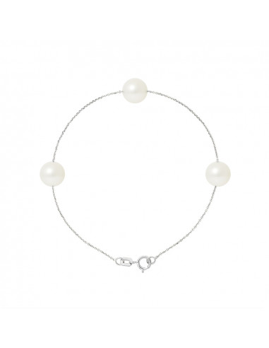 PERLINEA- Bracelet  3 Perles de Culture d'Eau Douce- DiamÃÂÃÂ¨tre 7-8 mm Blanc- Bijou Femme- Argent 925 MilliÃÂÃÂ¨mes 