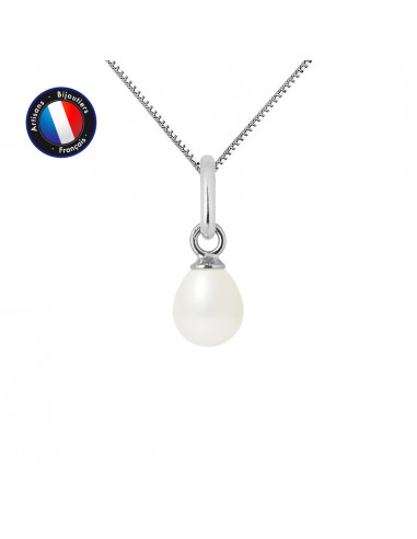 PERLINEA- Pendentif- Perle de Culture d'Eau Douce- Bouton DiamÃÂÃÂÃÂÃÂ¨tre 5-6 mm Blanc- Bijou Femme- Or Blanc