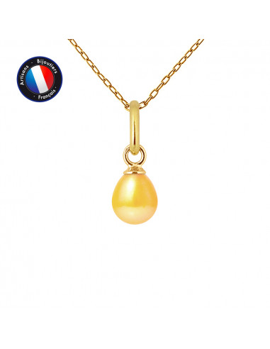PERLINEA- Pendentif- Perle de Culture d'Eau Douce- Bouton DiamÃÂÃÂÃÂÃÂ¨tre 5-6 mm Gold- Bijou Femme- OrJaune