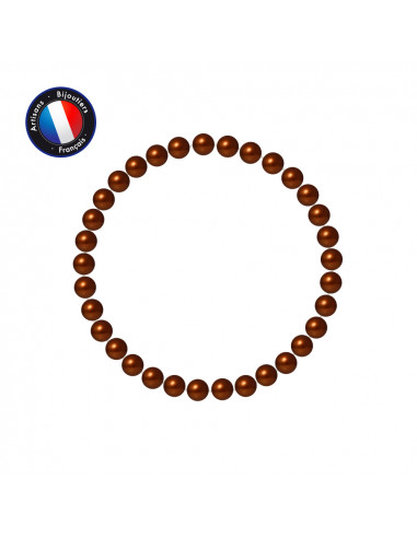 PERLINEA- Bracelet Porte Bonheur- Perle d'Eau Douce- Ronde 5-6 mm Chocolat- Bijou Femme 