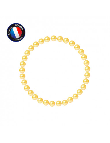 PERLINEA- Bracelet Porte Bonheur- Perle d'Eau Douce- Ronde 5-6 mm Gold- Bijou Femme 
