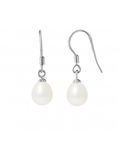 PERLINEA- Boucles d'Oreilles- Perles de Culture d'Eau Douce Blanc- Bijou Femme- Argent 925 MilliÃÂÃÂÃÂÃÂ¨mes 