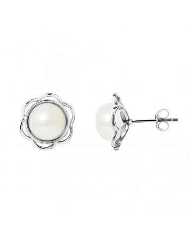 PERLINEA- Boucles d'Oreilles- Fleur Perles de Culture d'Eau Douce Blanc- Bijou Femme- Argent 925 MilliÃÂÃÂÃÂÃÂ¨mes 