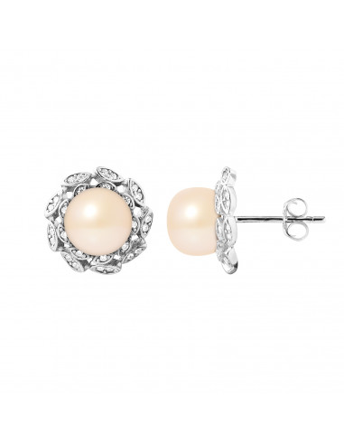 PERLINEA- Boucles d'Oreilles- Corolle Perles de Culture d'Eau Douce  Rose- Bijou Femme- Argent 925 MilliÃÂÃÂÃÂÃÂ¨mes