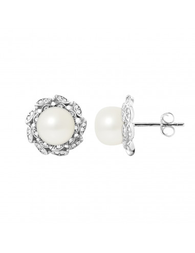 PERLINEA- Boucles d'Oreilles- Corolle Perles de Culture d'Eau Douce Blanc- Bijou Femme- Argent 925 MilliÃÂÃÂÃÂÃÂ¨mes 