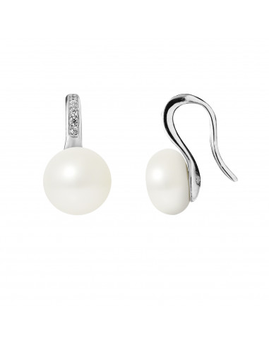 PERLINEA- Boucles d'Oreilles-Joaillerie Perles de Culture d'Eau Douce Femme Blanc- Bijou Femme- Argent 925 MilliÃÂÃÂ¨mes 