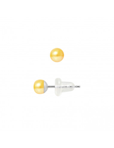PERLINEA- Boucle d'Oreilles- Perles de Culture d'Eau Douce- Bouton DiamÃÂÃÂÃÂÃÂ¨tre 4-5 mm Gold- Bijou Femme- Or Blanc