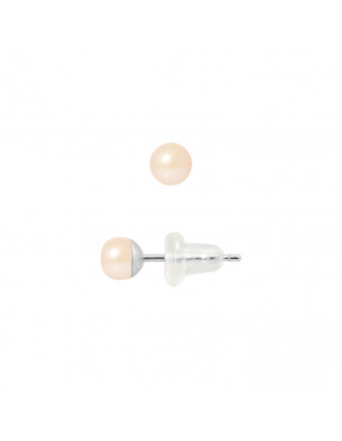 PERLINEA- Boucle d'Oreilles- Perles de Culture d'Eau Douce- Bouton DiamÃÂÃÂÃÂÃÂ¨tre 4-5 mm Rose- Bijou Femme- Or Blanc