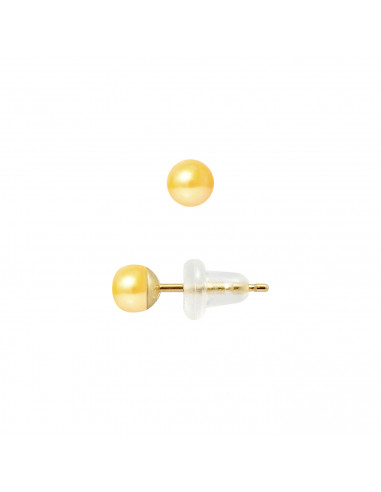 PERLINEA- Boucle d'Oreilles- Perles de Culture d'Eau Douce- Bouton DiamÃÂÃÂÃÂÃÂ¨tre 4-5 mm Gold- Bijou Femme- OrJaune