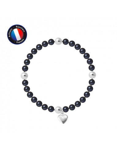 PERLINEA- Bracelet Porte Bonheur- Perle d'Eau Douce- Ronde 5-6 mm Black Tahiti- Bijou Femme 