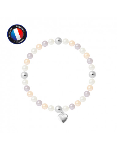 PERLINEA- Bracelet Porte Bonheur- Perle d'Eau Douce- Ronde 5-6 mm Multicolor- Bijou Femme 