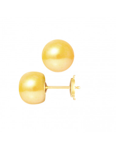 PERLINEA- Boucle d'Oreilles- Perles de Culture d'Eau Douce- Bouton DiamÃÂÃÂÃÂÃÂ¨tre 9-10  mm Gold- Bijou Femme- OrJaune