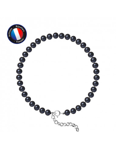 PERLINEA- Bracelet- Perles de Culture d'Eau Douce- Semi Ronde 5-6 mm Black Tahiti- Bijou Femme- Argent 925 MilliÃÂÃÂ¨mes