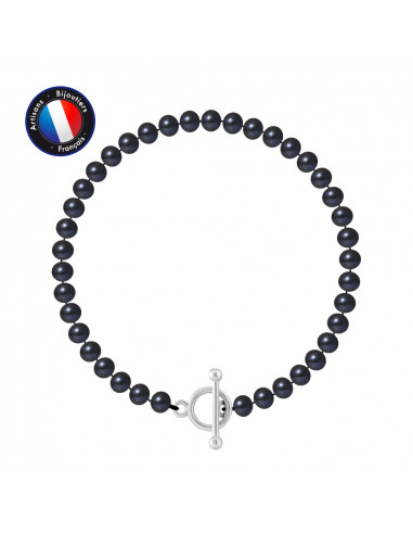 PERLINEA- Bracelet- Perles de Culture d'Eau Douce- Semi Ronde 5-6 mm Black Tahiti- Bijou Femme- Argent 925 MilliÃÂÃÂ¨mes