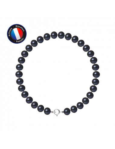 PERLINEA- Bracelet- Perles de Culture d'Eau Douce- Semi Ronde 6-7 mm Black Tahiti- Bijou Femme- Argent 925 MilliÃÂÃÂ¨mes