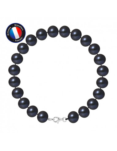PERLINEA - Bracelet en Perles de Culture d'Eau Douce- Semi Ronde Black Tahiti