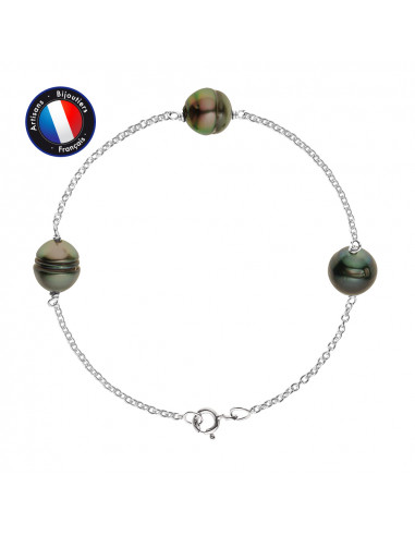 PERLINEA- Bracelet- Perle de Culture de Tahiti- CerclÃÂ¢ÃÂÃÂ 9-10 mm- Bijou Femme- Argent 925 MilliÃÂÃÂ¨mes