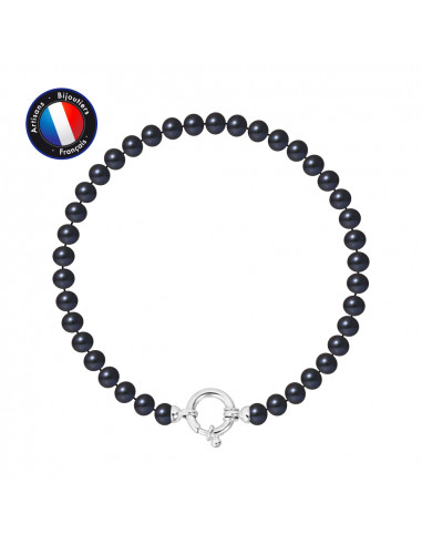 PERLINEA - Bracelet en Perles de Culture d'Eau Douce Black Tahiti - Semi Ronde 5-6 mm