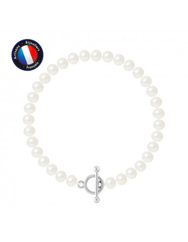 PERLINEA- Bracelet- Perles de Culture d'Eau Douce- Semi Ronde 5-6 mm Blanc- Bijou Femme- Argent 925 MilliÃÂÃÂÃÂÃÂ¨mes