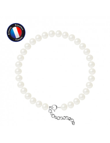 PERLINEA- Bracelet- Perles de Culture d'Eau Douce- Semi Ronde 6-7 mm Blanc- Bijou Femme- Argent 925 MilliÃÂÃÂÃÂÃÂ¨mes