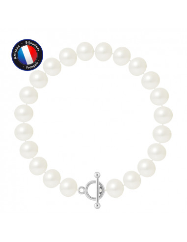 PERLINEA- Bracelet- Perles de Culture d'Eau Douce- Semi Ronde 9-10 mm Blanc- Bijou Femme- Argent 925 MilliÃÂÃÂÃÂÃÂ¨mes