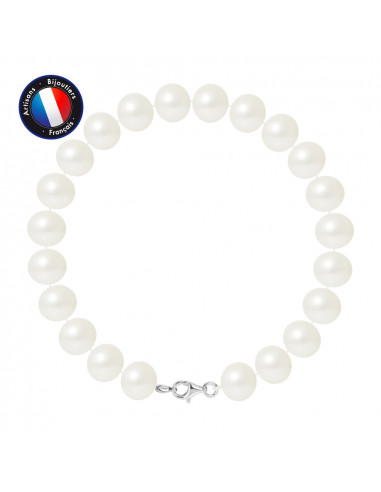 PERLINEA- Bracelet- Perles de Culture d'Eau Douce- Semi Ronde 9-10 mm Blanc- Bijou Femme- Argent 925 MilliÃÂÃÂÃÂÃÂ¨mes