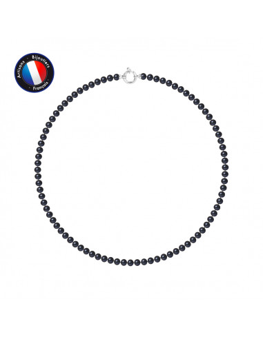 PERLINEA- Collier- Perle d'Eau Douce- Semi Ronde 5-6 mm Black Tahiti- Bijou Femme 
