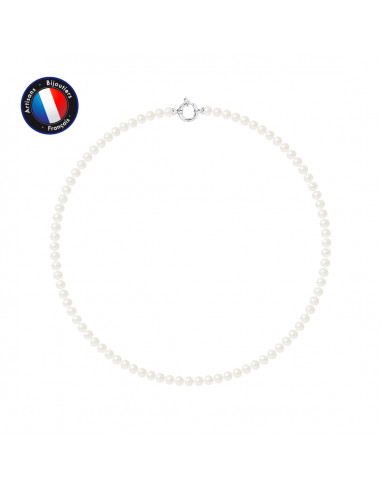 PERLINEA- Collier- Perle d'Eau Douce- Semi Ronde 5-6 mm Blanc- Bijou Femme 