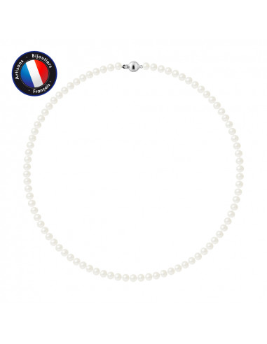 PERLINEA- Collier- Perle d'Eau Douce- Semi Ronde 5-6 mm Blanc- Bijou Femme 