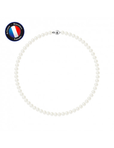 PERLINEA- Collier- Perle d'Eau Douce- Semi Ronde 6-7 mm Blanc Naturel- Bijou Femme 