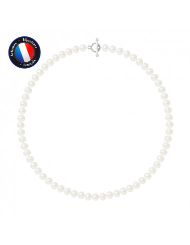 PERLINEA- Collier- Perle d'Eau Douce- Semi Ronde 7-8 mm Blanc- Bijou Femme 