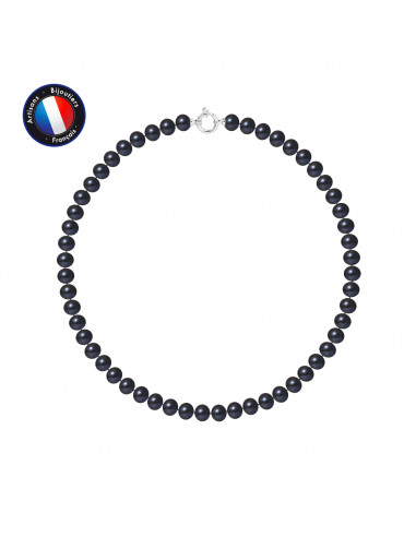 PERLINEA- Collier- Perle d'Eau Douce- Semi Ronde 8-9 mm Black Tahiti- Bijou Femme 
