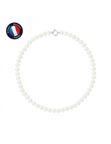 PERLINEA- Collier- Perle d'Eau Douce- Semi Ronde 8-9 mm Blanc- Bijou Femme 