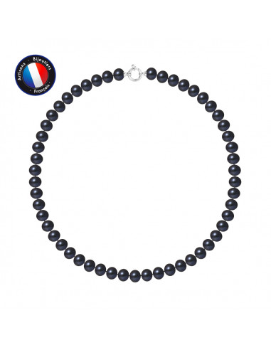 PERLINEA- Collier- Perle d'Eau Douce- Semi Ronde 9-10 mm Black Tahiti- Bijou Femme 