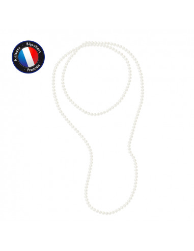 PERLINEA- Sautoir- Perle de Culture d'Eau Douce- Barroque 6-7 mm Blanc- Bijou Femme