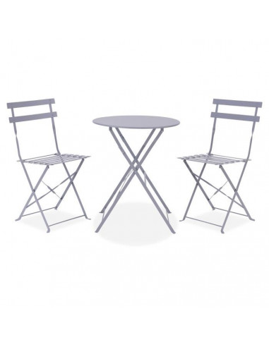 Set bistrot - ensemble repas de jardin - Table pliante  2 chaises - Structure : acier - Coloris : Gris