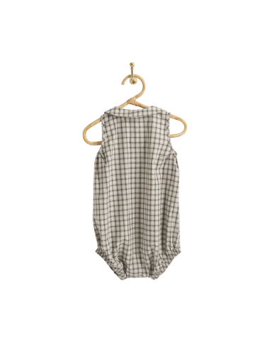 PIROULI - Barboteuse Timéo motif carreaux gris