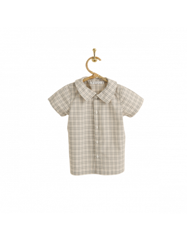 PIROULI - Short-Sleeved Shirt Hugo gray tartan pattern