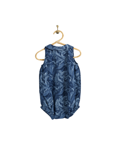 PIROULI - Barboteuse Timéo imprimé feuille marine